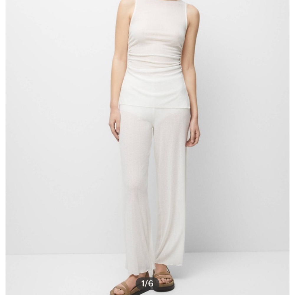Pull&Bear size S semi-sheer white beach trousers